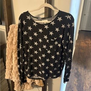 Lucky Brand Black & Gray Star Print Long Sleeve Top